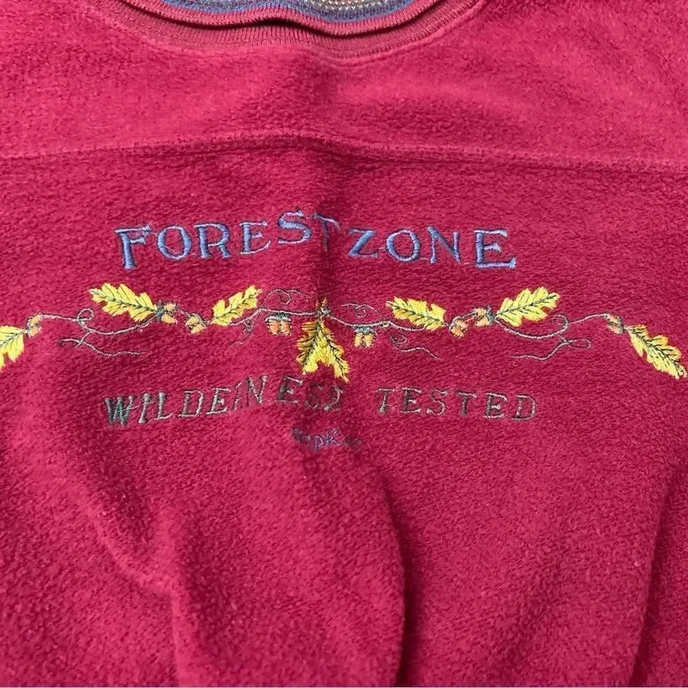 Gap vintage maroon “Forest Zone Wilderness Tested” fleece crewneck sweatshirt